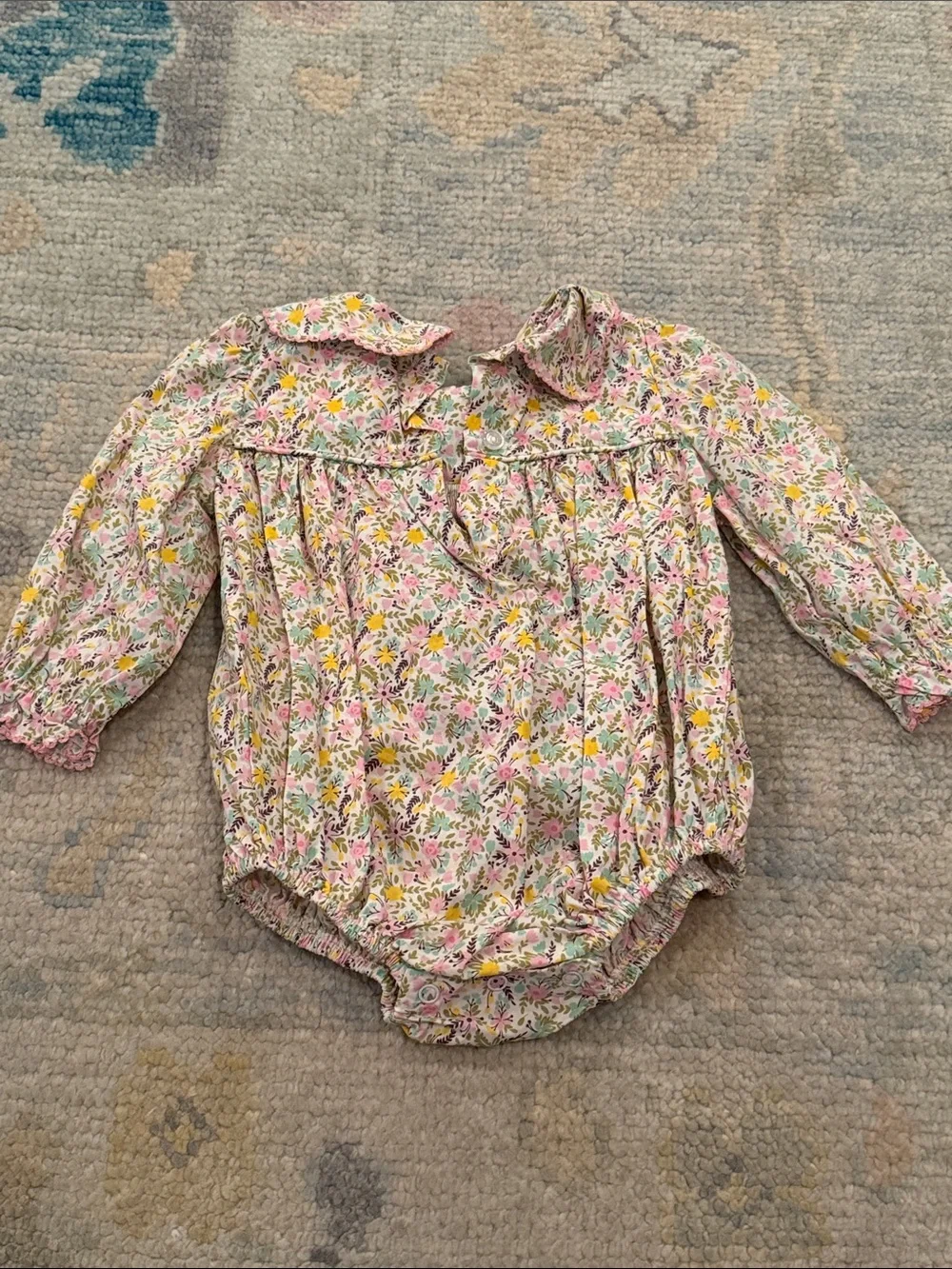 Long-Sleeve Floral Smocked Baby One-Piece - Pink & Yellow